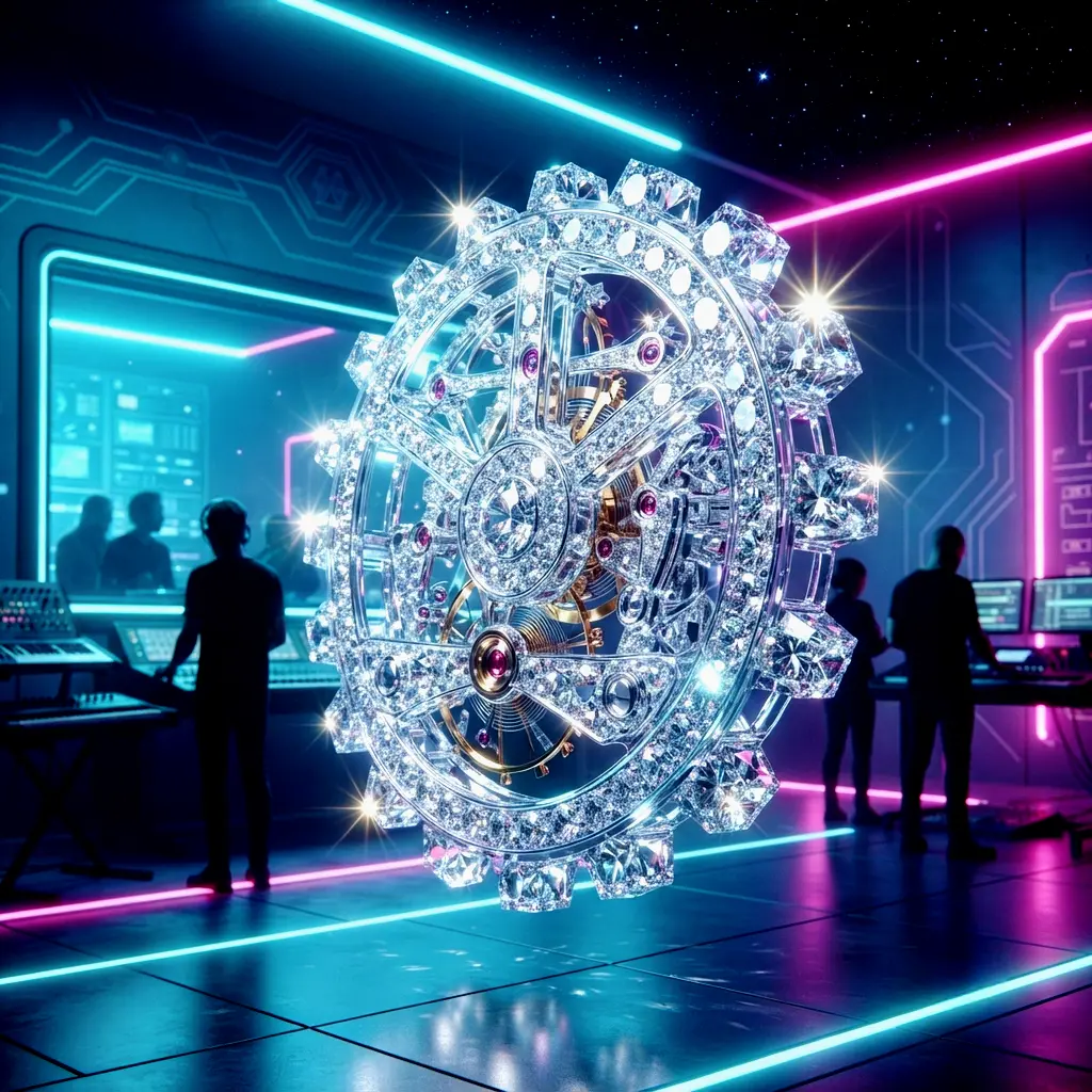 The Interference of Systemic Noise - diamond gear mechanism in a neon music studio